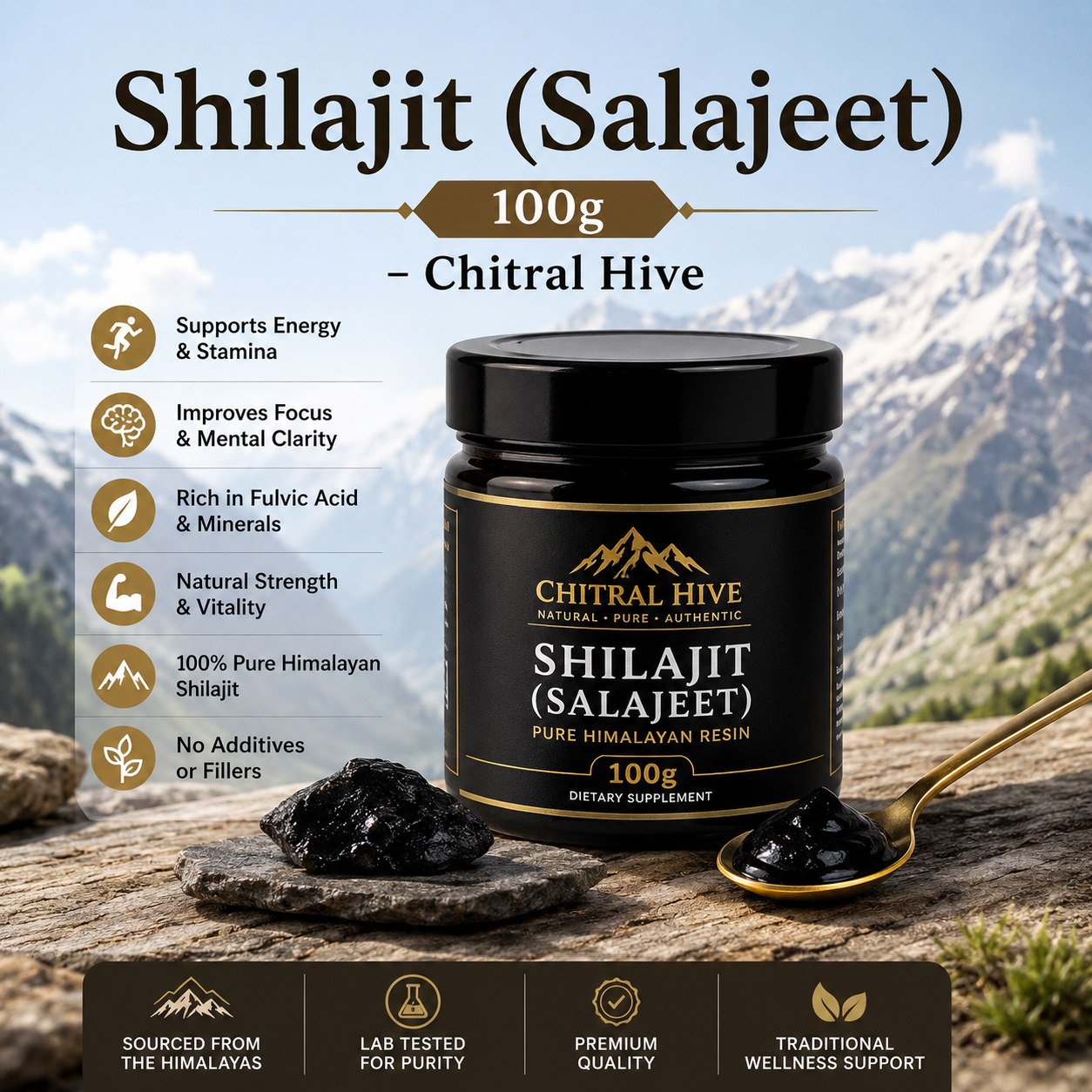 Buy Pure Himalayan Shilajit (Salajeet) 100g Online in Pakistan | Chitral Hive