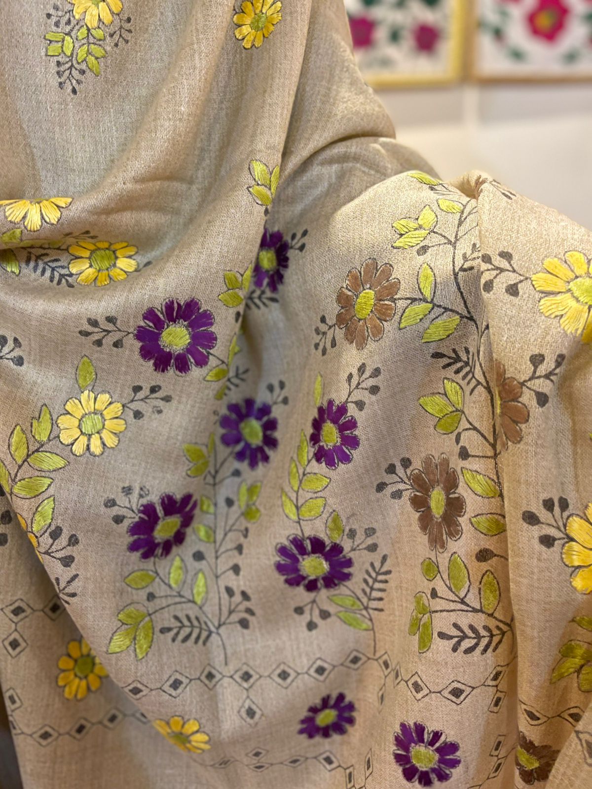 Blue and Yellow Flower shawl for women - Image 1