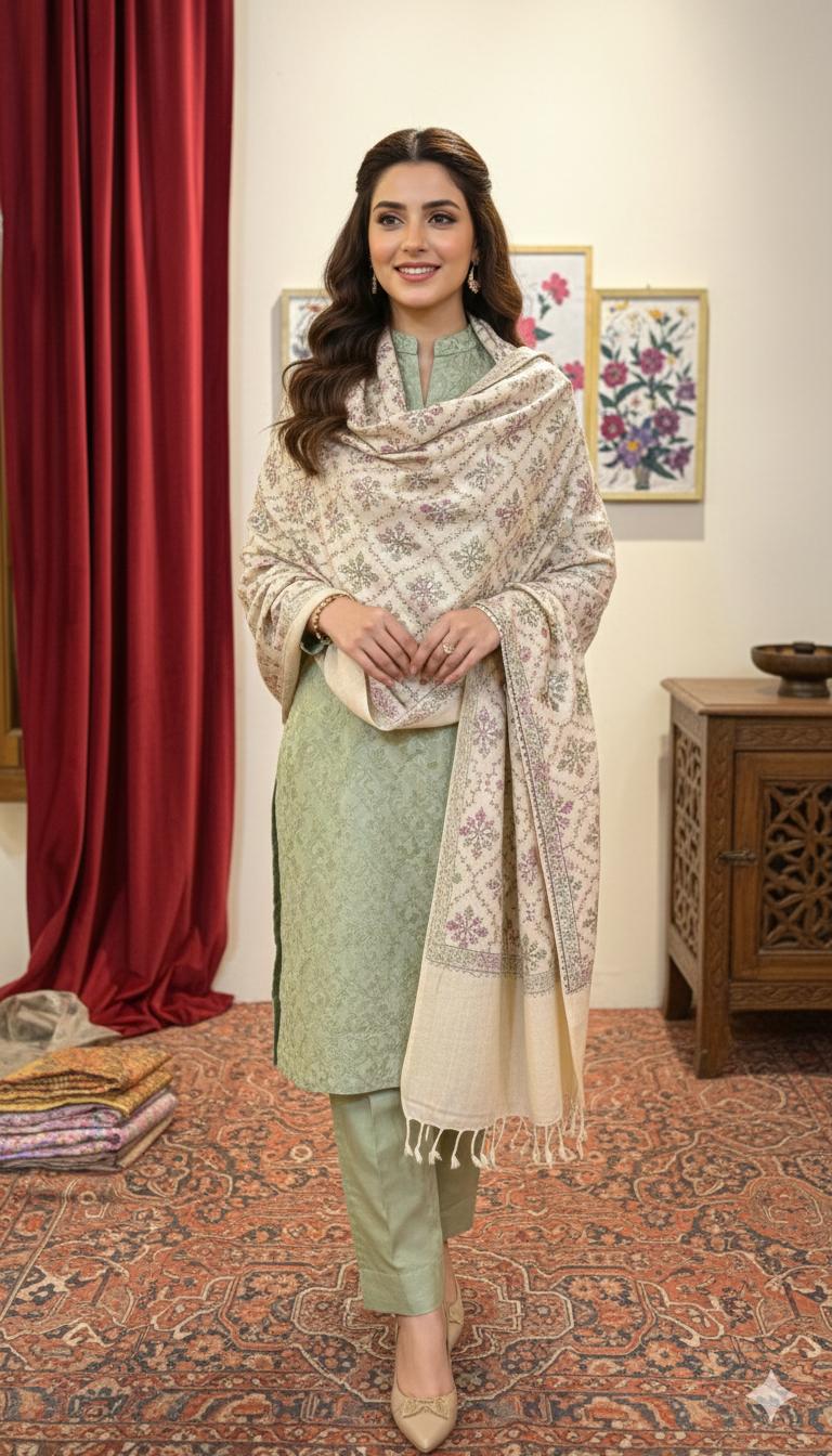 Handmade Chitrali Woolen Shawl for Women - Image 1